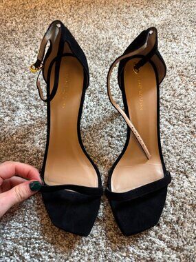 STUART WEITZMAN Amelina Ankle Strap Stiletto Suede Sandals Black